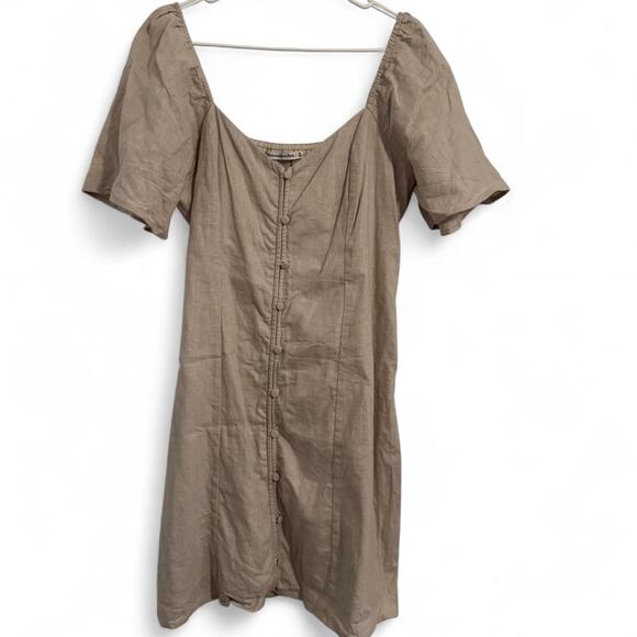 Tan linen button down babydoll abercrombie & fitch dress - Picture 1 of 3
